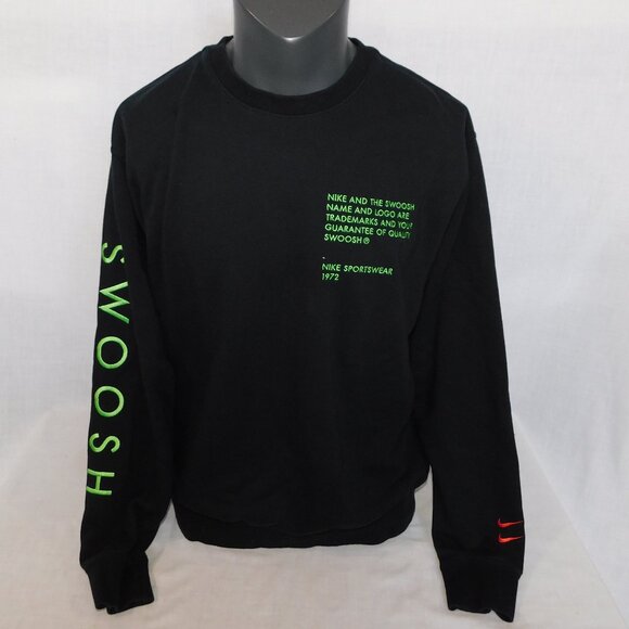 Nike Mens L Black Green Red Double Swoosh Embroidered Crewneck Sweatshirt - Picture 1 of 9